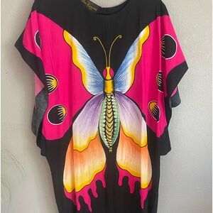 Vintage Puri Kencana Batik Halus Butterfly Dress Retro Flowing Muumuu Gown